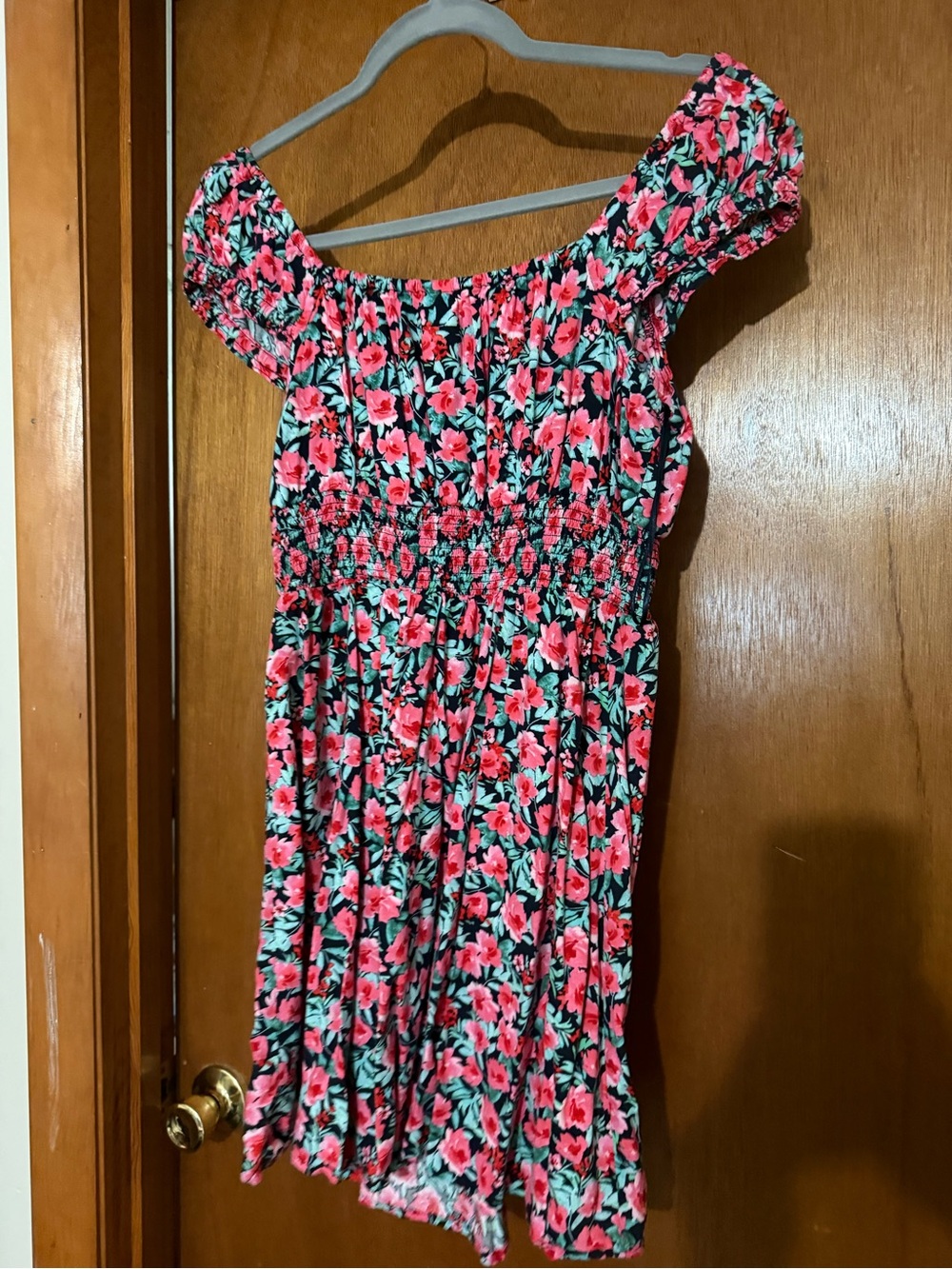 Old Navy Pink Floral Off-Shoulder Shirred Dress